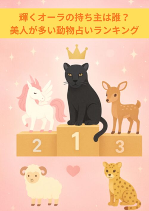 動物占いで美人が多い動物ランキングのインフォグラフィック。1位は黒ひょう、2位はペガサス、3位はこじか。